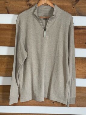 George Creamy Beige 1/4 Zip Men's Long Sleeve Ripped Comfy Sweater Size L 42-44